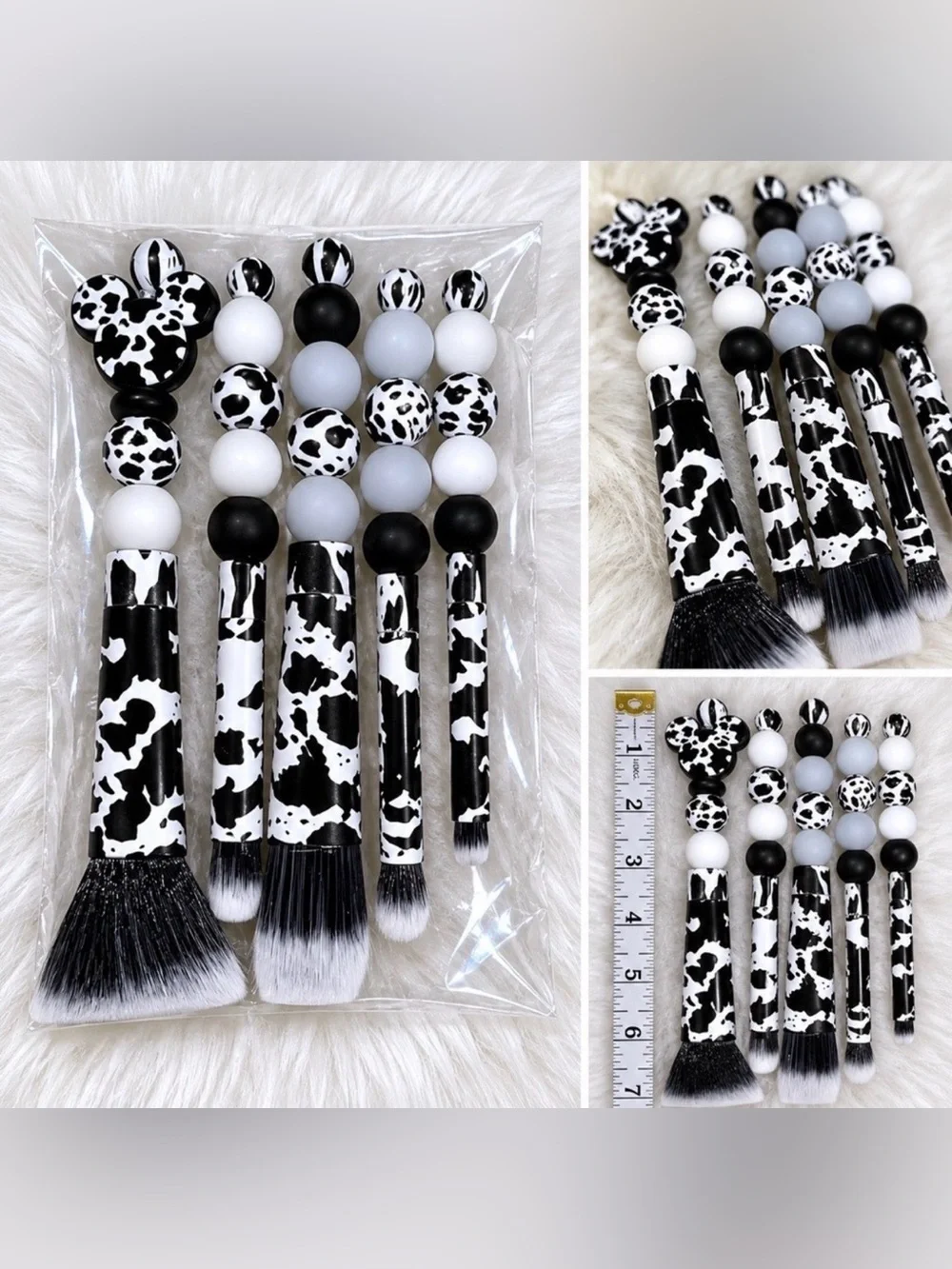 Handmade Cow Print Makeup Brush Set